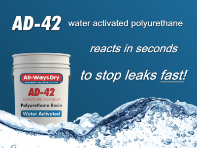 All-Ways Dry's AD-42 polyurethane resin was developed specifically for high pressure crack injection